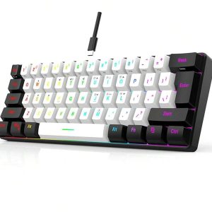 61-Key Custom Black & White Mini Gaming Keyboard with Lighting Effects
