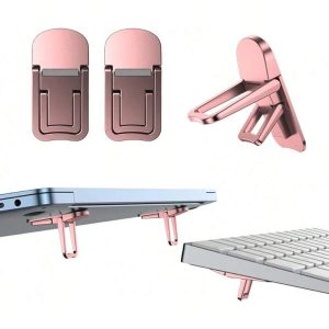 2-Pack Foldable Zinc Alloy Laptop & Keyboard Stands, Adjustable (Pink)